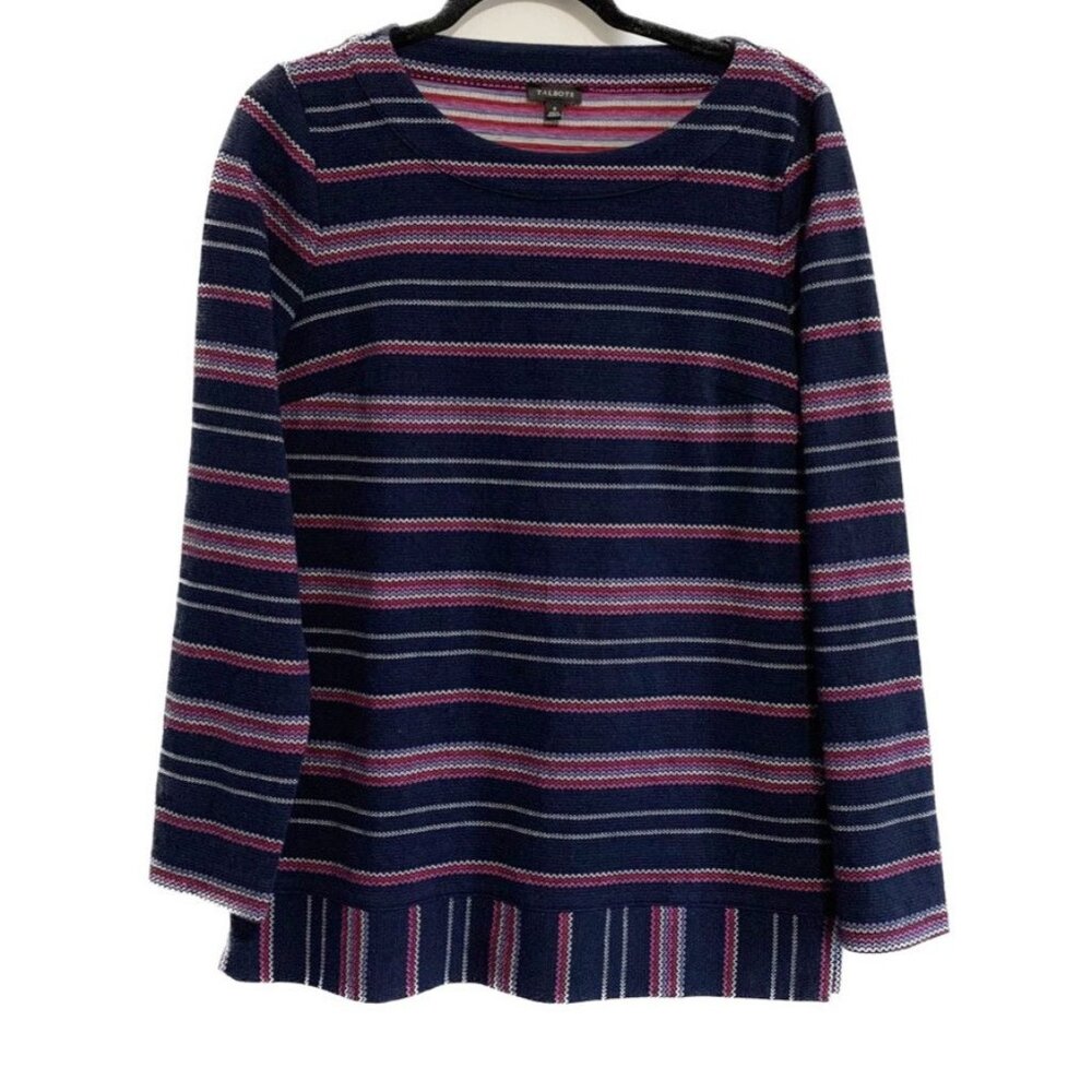 Talbots Blue Pink Stripe Sweater Womens Small Long Sleeve Casual Preppy Office